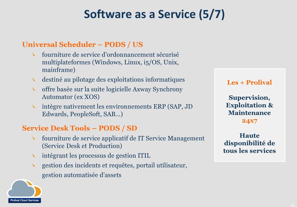 PeopleSoft, SAB ) Service Desk Tools PODS / SD fourniture de service applicatif de IT Service Management (Service Desk et Production) intégrant les processus de gestion ITIL