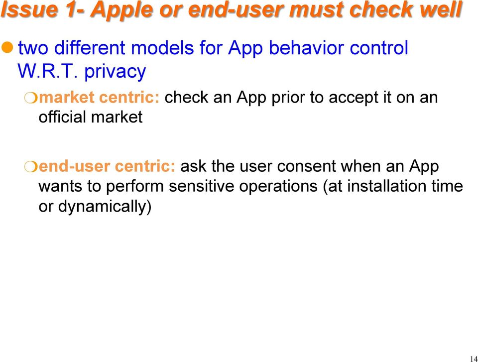 privacy market centric: check an App prior to accept it on an official