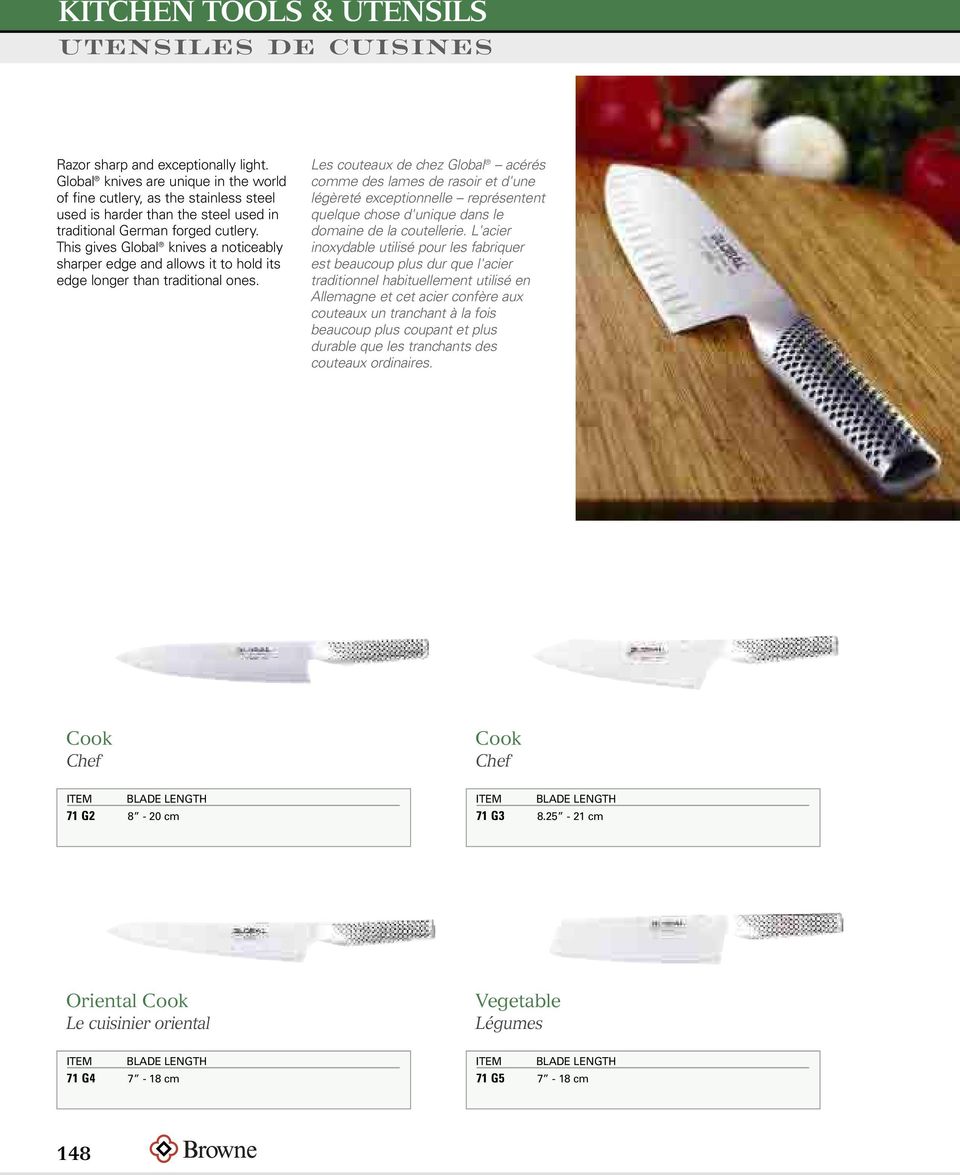 This gives Global knives a noticeably sharper edge and allows it to hold its edge longer than traditional ones.