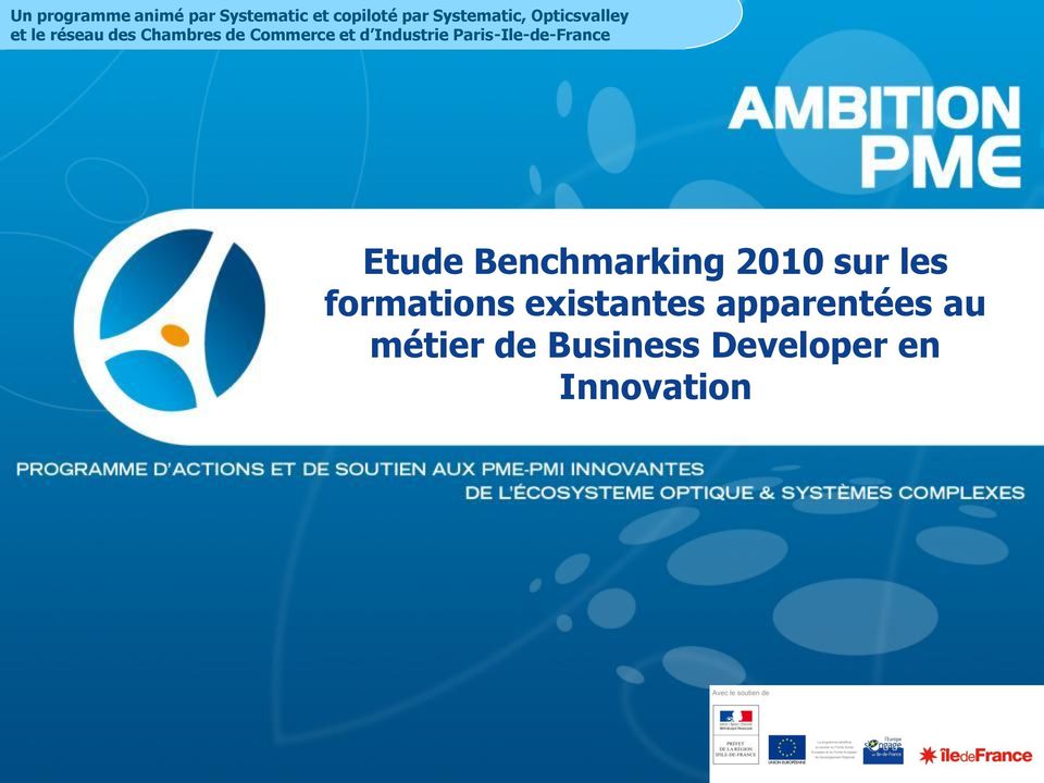 Industrie Paris-Ile-de-France Etude Benchmarking 2010 sur les