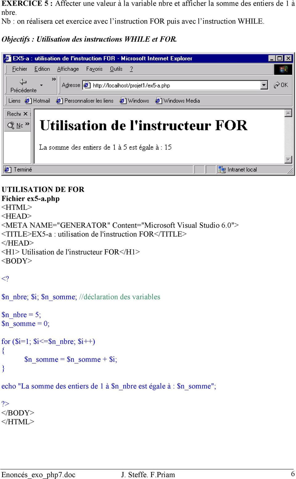 UTILISATION DE FOR Fichier ex5-a.