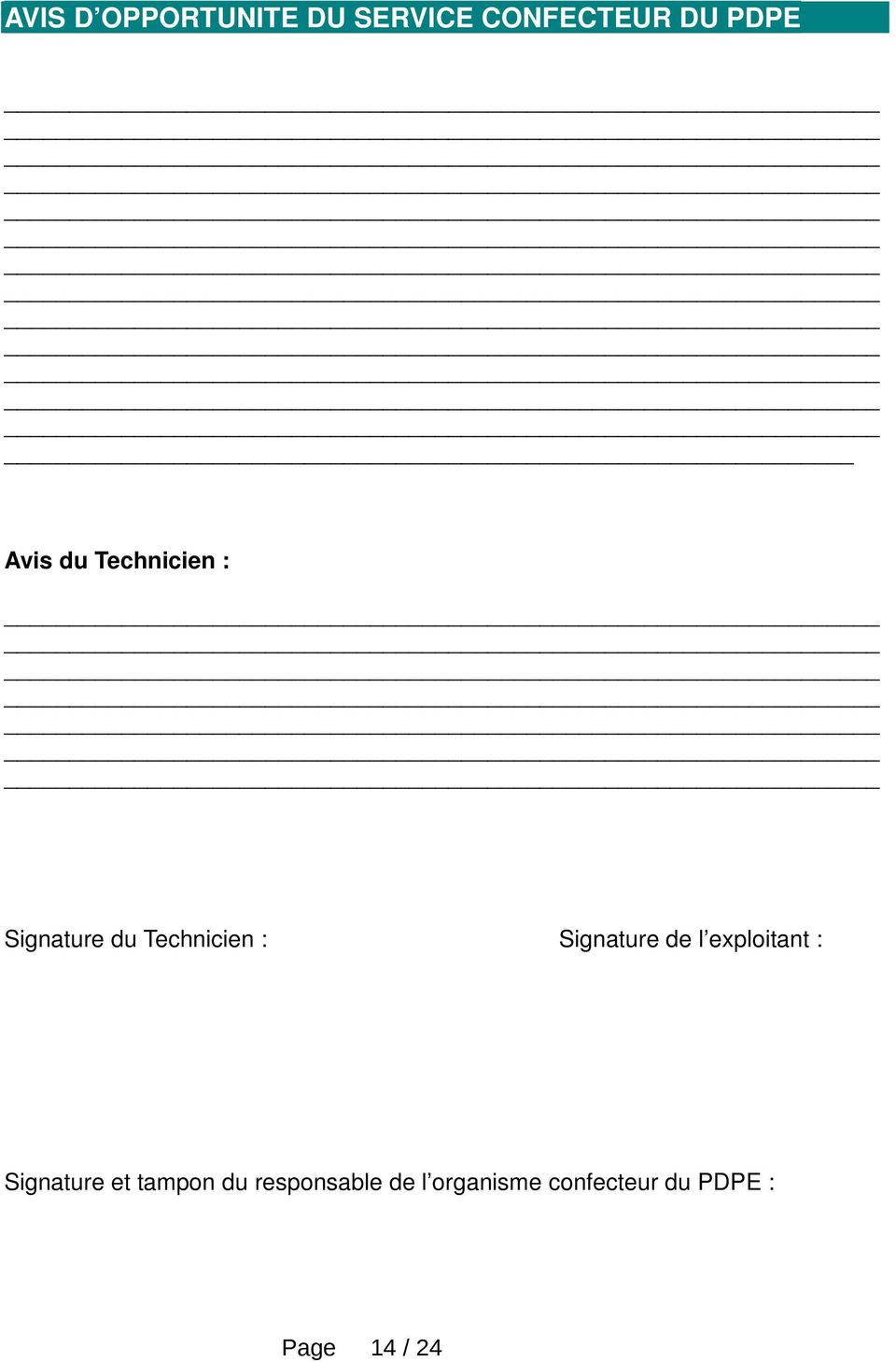 Signature de l exploitant : Signature et tampon du