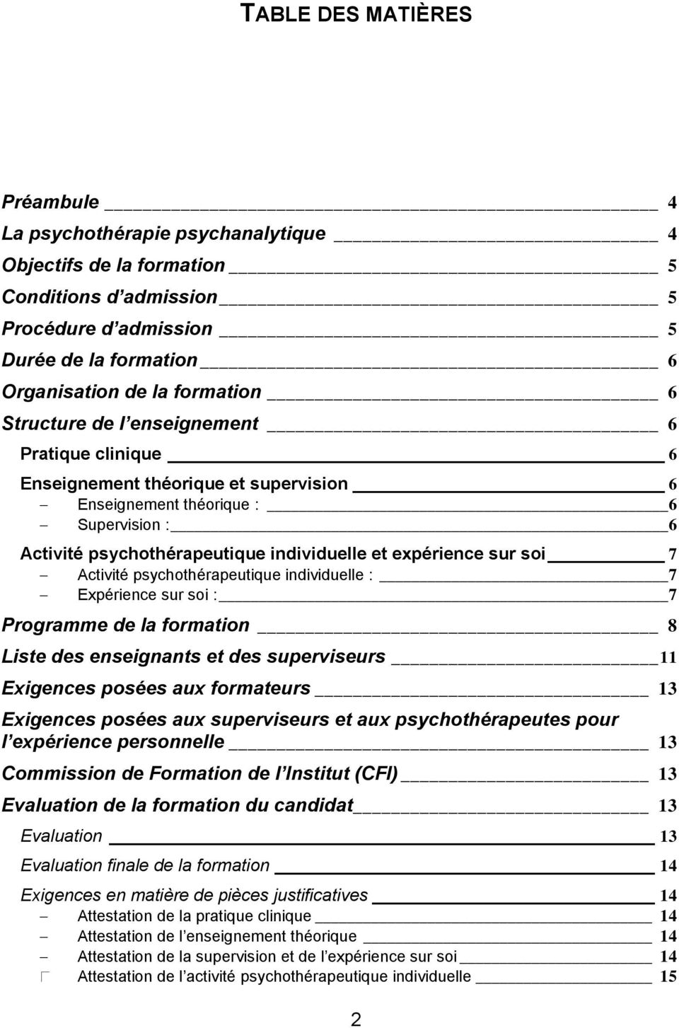 Activité psychothérapeutique individuelle : 7 Expérience sur soi : 7 Programme de la formation 8 Liste des enseignants et des superviseurs 11 Exigences posées aux formateurs 13 Exigences posées aux