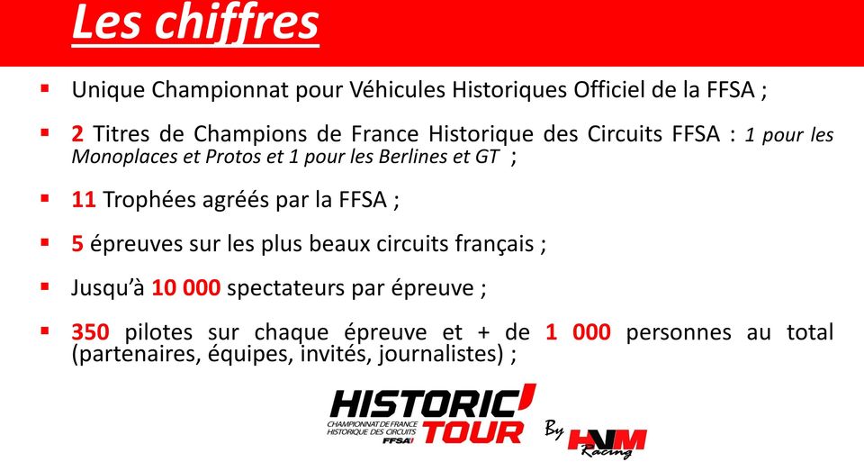 Trophées agréés par la FFSA ; 5 épreuves sur les plus beaux circuits français ; Jusqu à 10 000 spectateurs par