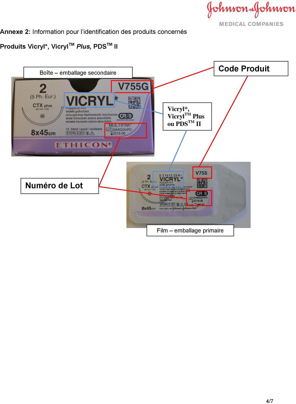 Boîte emballage secondaire Code Produit Vicryl*, Vicryl