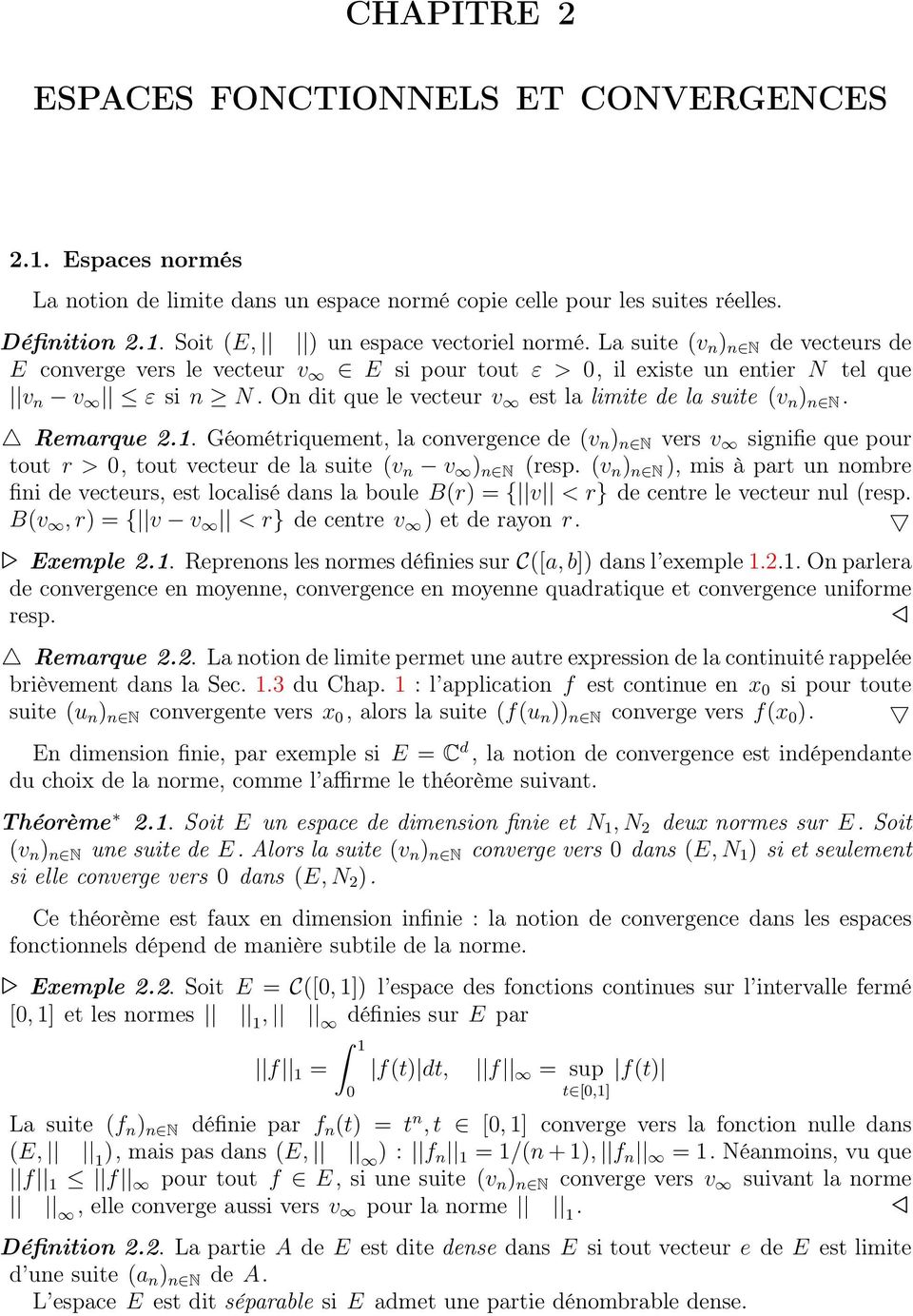 Remarque 2.1. Géométriquement, la convergence de (v n ) n N vers v signifie que pour tout r >, tout vecteur de la suite (v n v ) n N (resp.