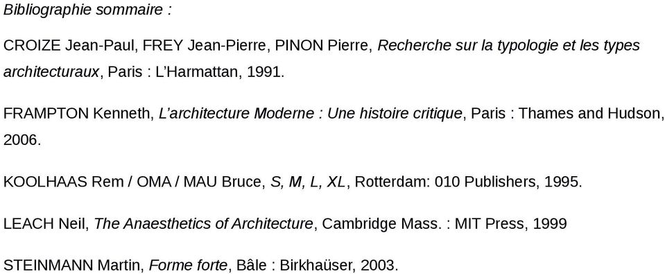 FRAMPTON Kenneth, L architecture Moderne : Une histoire critique, Paris : Thames and Hudson, 2006.