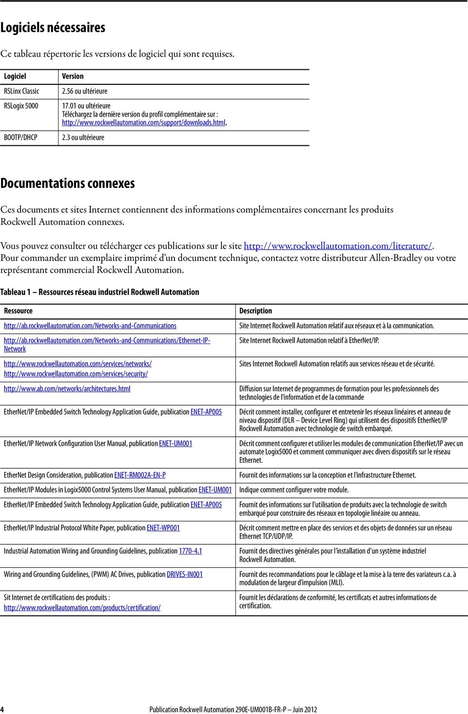 3 ou ultérieure Documentations connexes Ces documents et sites Internet contiennent des informations complémentaires concernant les produits Rockwell Automation connexes.
