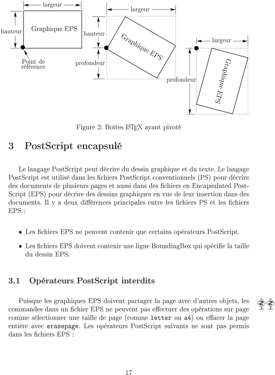 Le langage PostScript est utilisé dans les chiers PostScript conventionnels (PS) pour décrire des documents de plusieurs pages et aussi dans des chiers en Encapsulated Post- Script (EPS) pour décrire