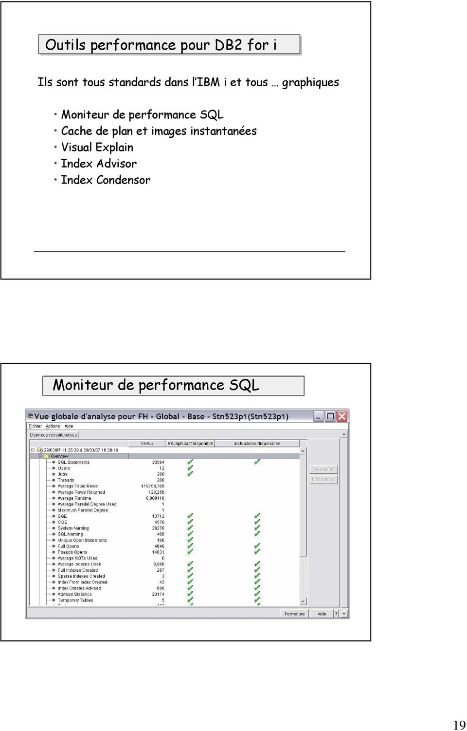 SQL Cache de plan et images instantanées Visual Explain