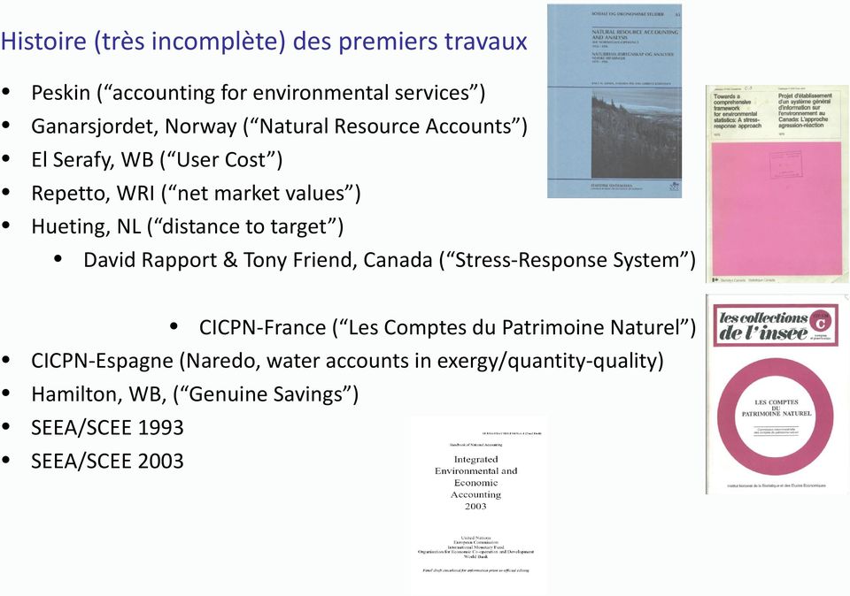 target ) David Rapport & Tony Friend, Canada ( Stress-Response System ) CICPN-France ( Les Comptes du Patrimoine Naturel )