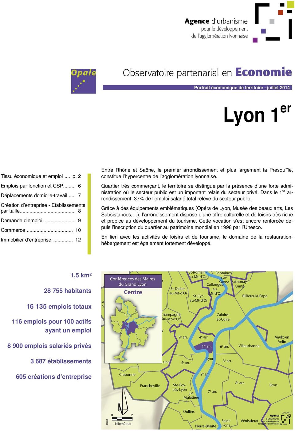 .. 12 1,5 km² 28 755 habitants 16 135 emplois totaux 116 emplois pour 100 actifs ayant un emploi 8 900 emplois salariés privés 3 687 établissements 605 créations d entreprise er Entre Rhône et Saône,