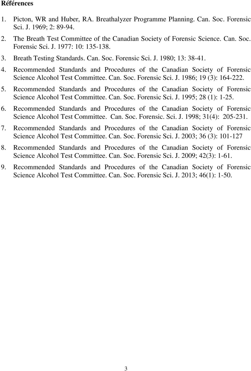 5. Recommended Standards and Procedures of the Canadian Society of Forensic Science Alcohol Test Committee. Can. Soc. Forensic Sci. J. 1995; 28 (1): 1-25. 6.