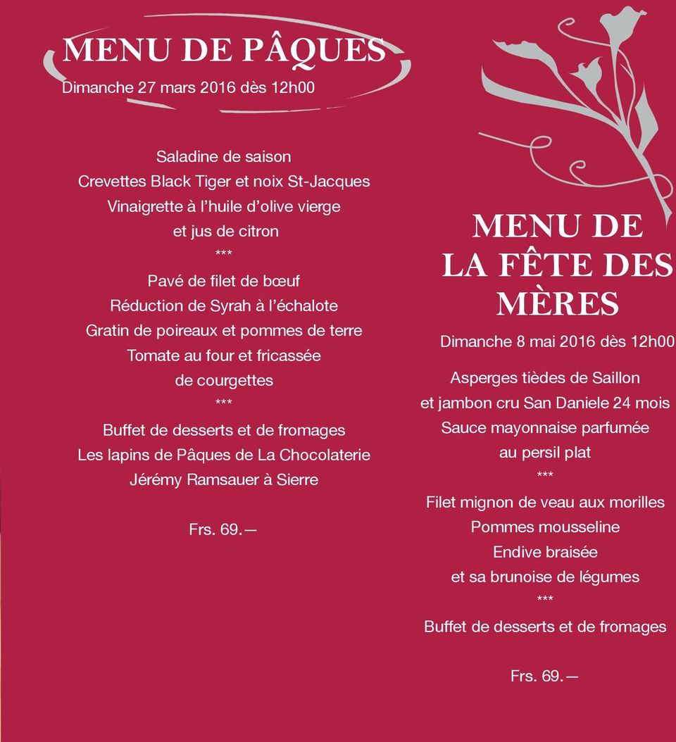Pâques de La Chocolaterie Jérémy Ramsauer à Sierre Frs. 69.