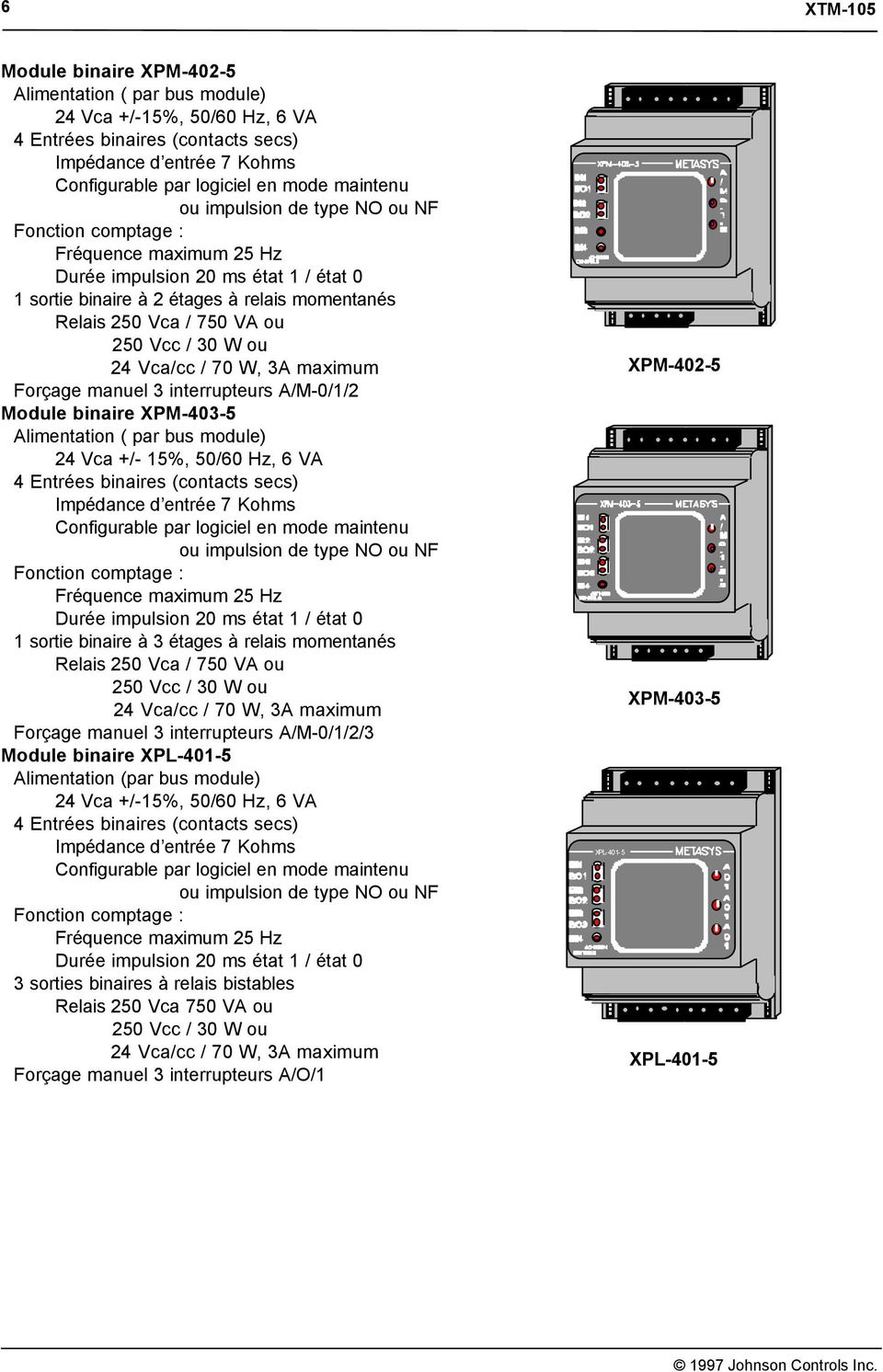 Forçage manuel 3 interrupteurs A/M-0/1/2/3 Module binaire XPL-401-5 Alimentation (par bus module) 3 sorties binaires