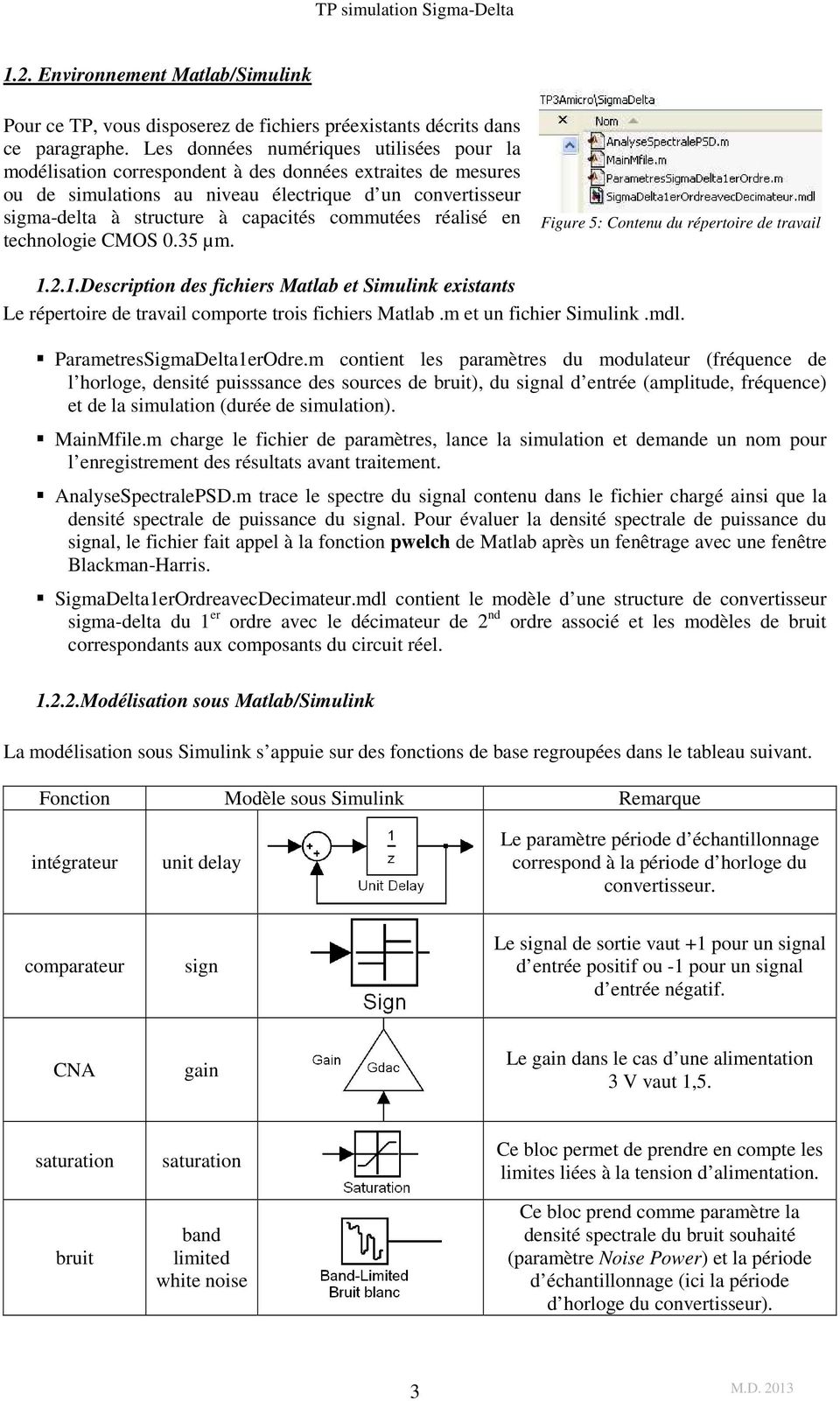 commutées réalisé en technologie CMOS 0.35 µm. Figure 5: Contenu du répertoire de travail...description des fichiers Matlab et Simulink existants Le répertoire de travail comporte trois fichiers Matlab.