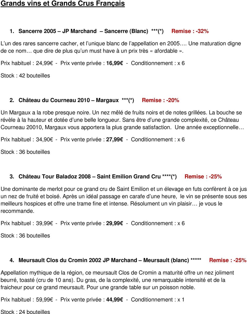 Château du Courneau 2010 Margaux ***(*) Remise : -20% Un Margaux a la robe presque noire. Un nez mêlé de fruits noirs et de notes grillées.