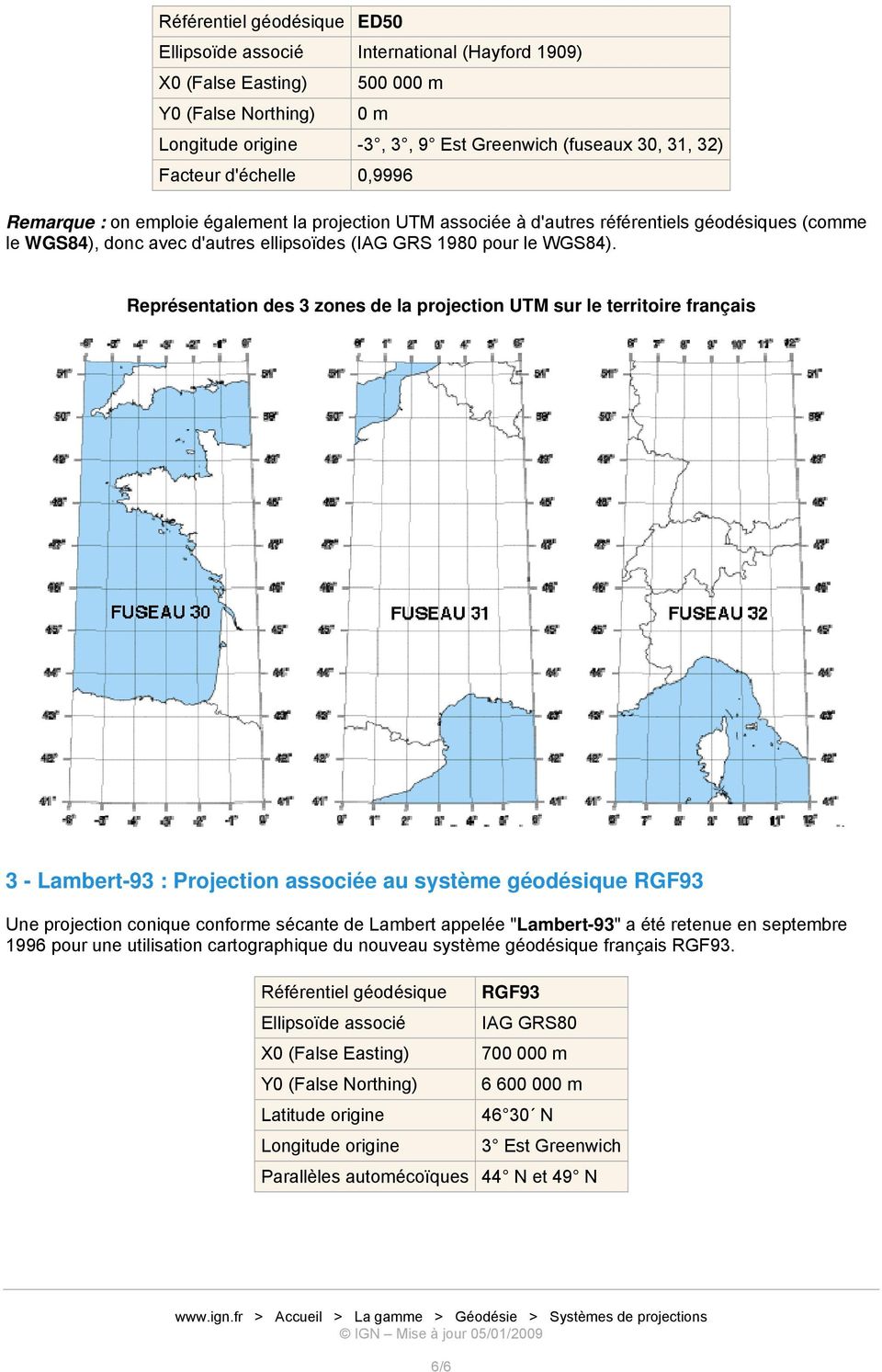 Représentation des 3 zones de la projection UTM sur le territoire français 3 - Lambert-93 : Projection associée au système géodésique RGF93 Une projection conique conforme sécante de Lambert appelée