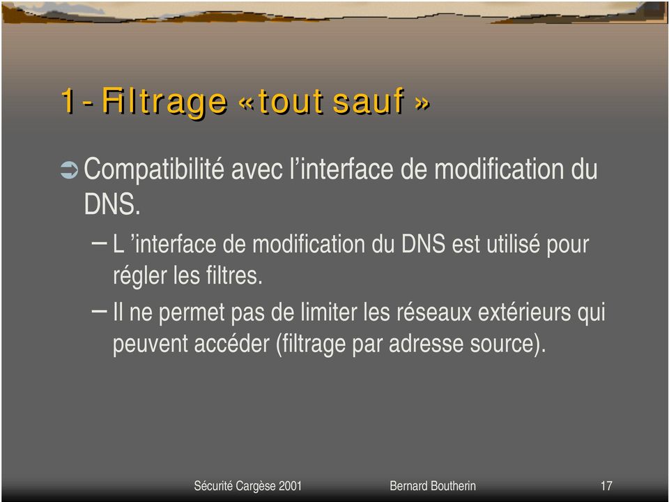 L interface de modification du DNS est utilisé pour régler les filtres.