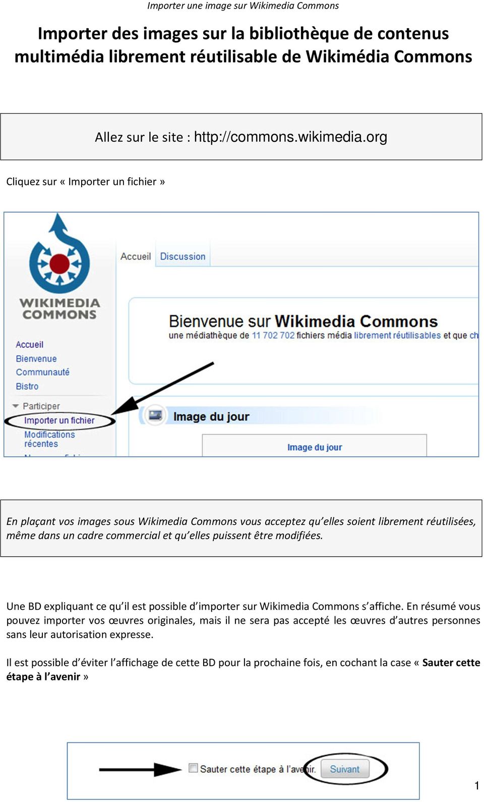 puissent être modifiées. Une BD expliquant ce qu il est possible d importer sur Wikimedia Commons s affiche.
