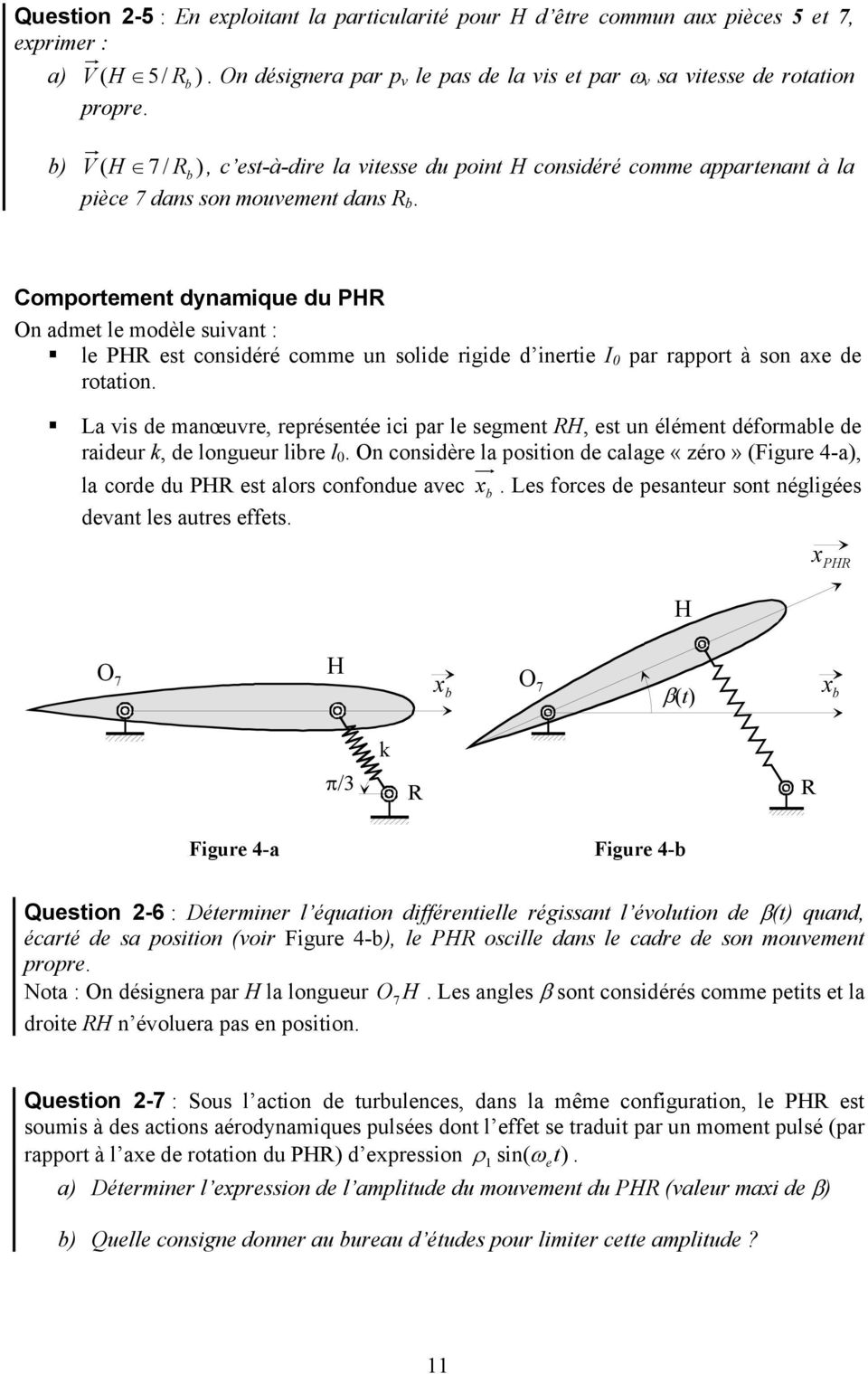 Comportement dynamique du PHR On admet le modèle suivant : le PHR est considéré comme un solide rigide d inertie I 0 par rapport à son axe de rotation.