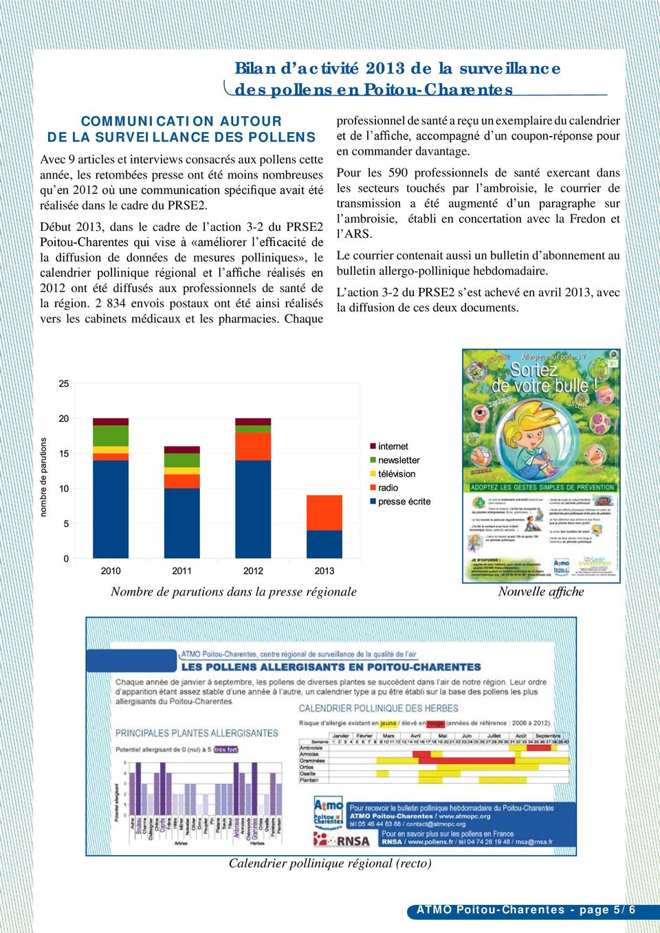 Début 2013, dans le cadre de l action 3-2 du PRSE2 Poitou-Charentes qui vise à «améliorer l efficacité de la diffusion de données de mesures polliniques», le calendrier pollinique régional et l