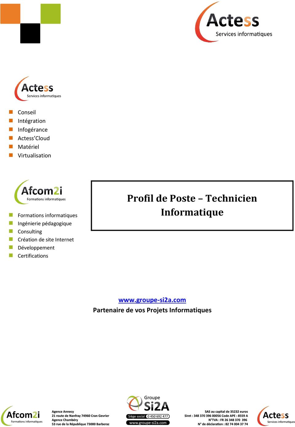 site Internet Développement Certifications Profil de Poste Technicien