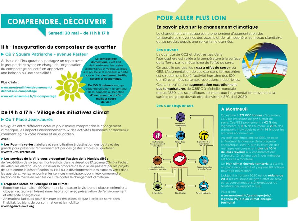 spécialité! Plus d info : www.montreuil.fr/environnement/ dechets/le-compostage www.est-ensemble.fr/le-compostage De 14 h à 17 h Village des initiatives climat Où? Place Jean-Jaurès?