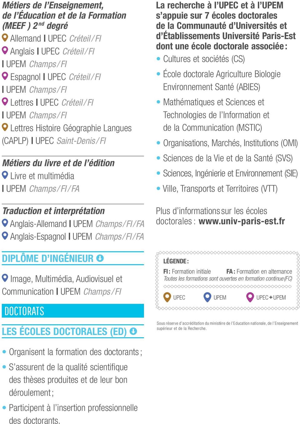 doctorales (ED) La recherche à l UPEC et à l UPEM s appuie sur 7 écoles doctorales de la Communauté d Universités et d Établissements Université Paris-Est dont une école doctorale associée : Cultures
