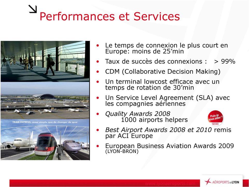 rotation de 30 min Un Service Level Agreement (SLA) avec les compagnies aériennes Quality Awards 2008 1000