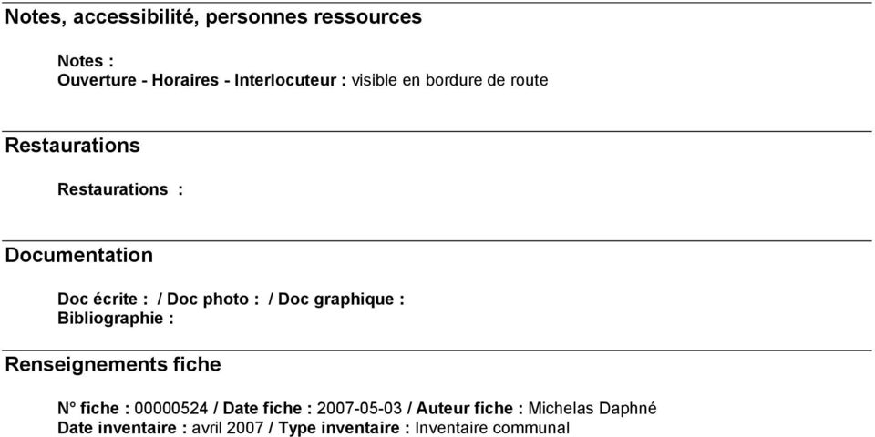 graphique : Bibliographie : Renseignements fiche N fiche : 00000524 / Date fiche : 2007-05-03 /