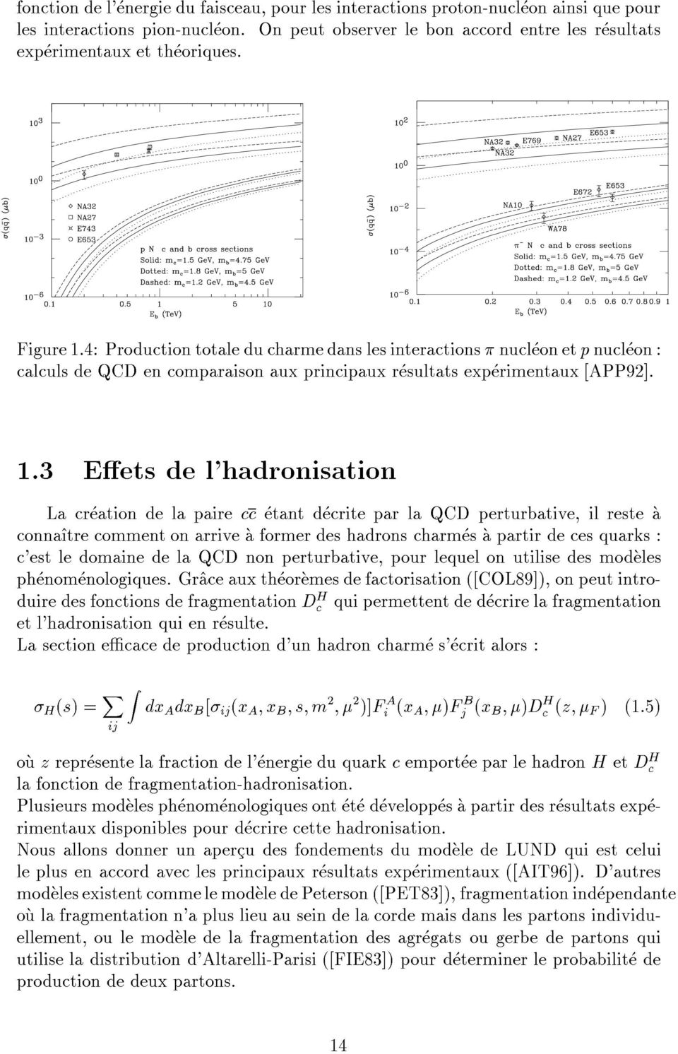 4: Production totale du charme dans les interactions nucleon et p nucleon : calculs de QCD en comparaison aux principaux resultats experimentaux [APP92]. 1.