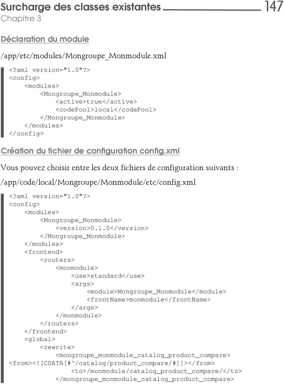 xml Vous pouvez choisir entre les deux fichiers de configuration suivants : /app/code/local/mongroupe/monmodule/etc/config.xml <?xml version="1.
