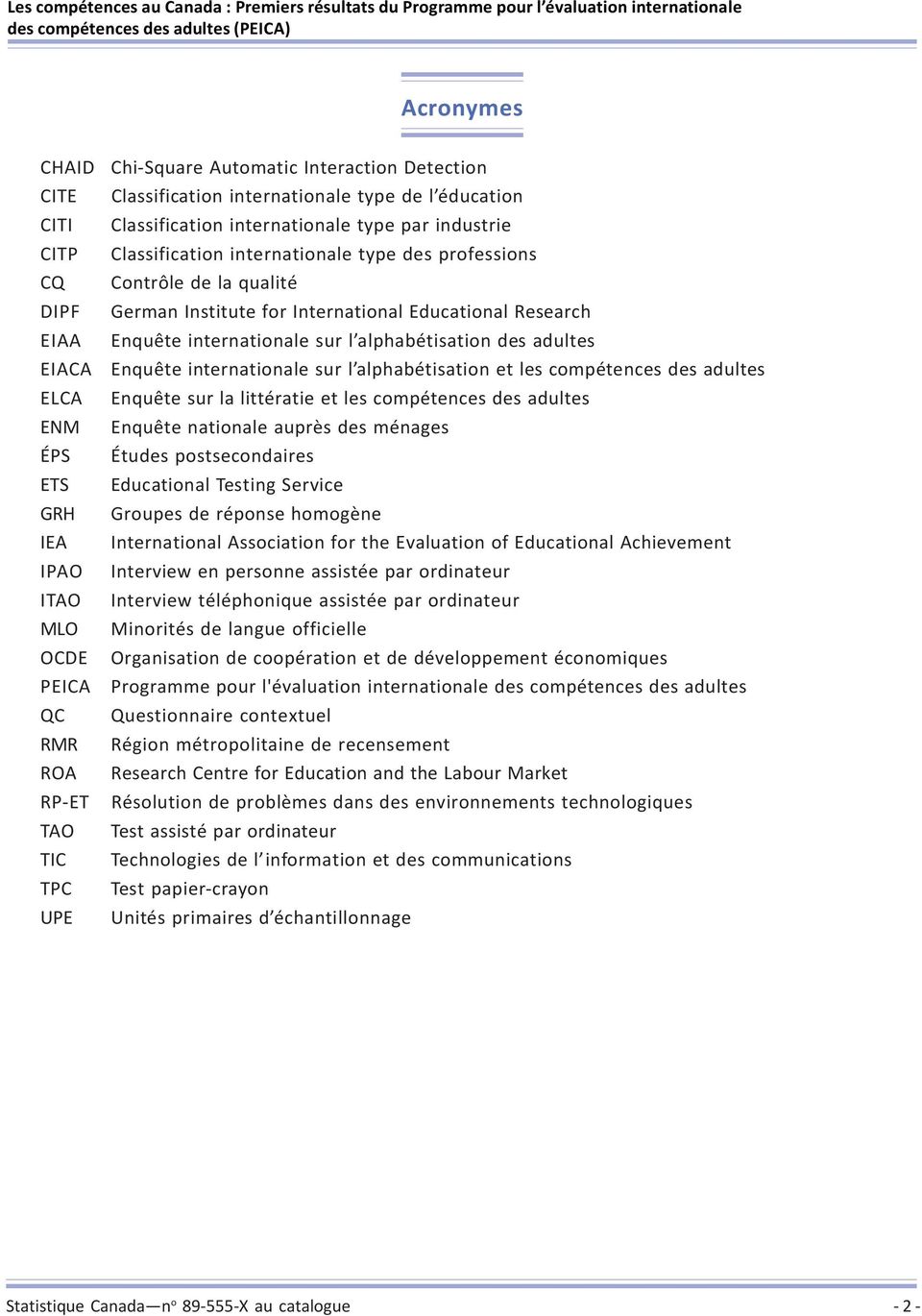 Classification internationale des professions Contrôle de la qualité German Institute for International Educational Research Enquête internationale sur l alphabétisation des adultes Enquête