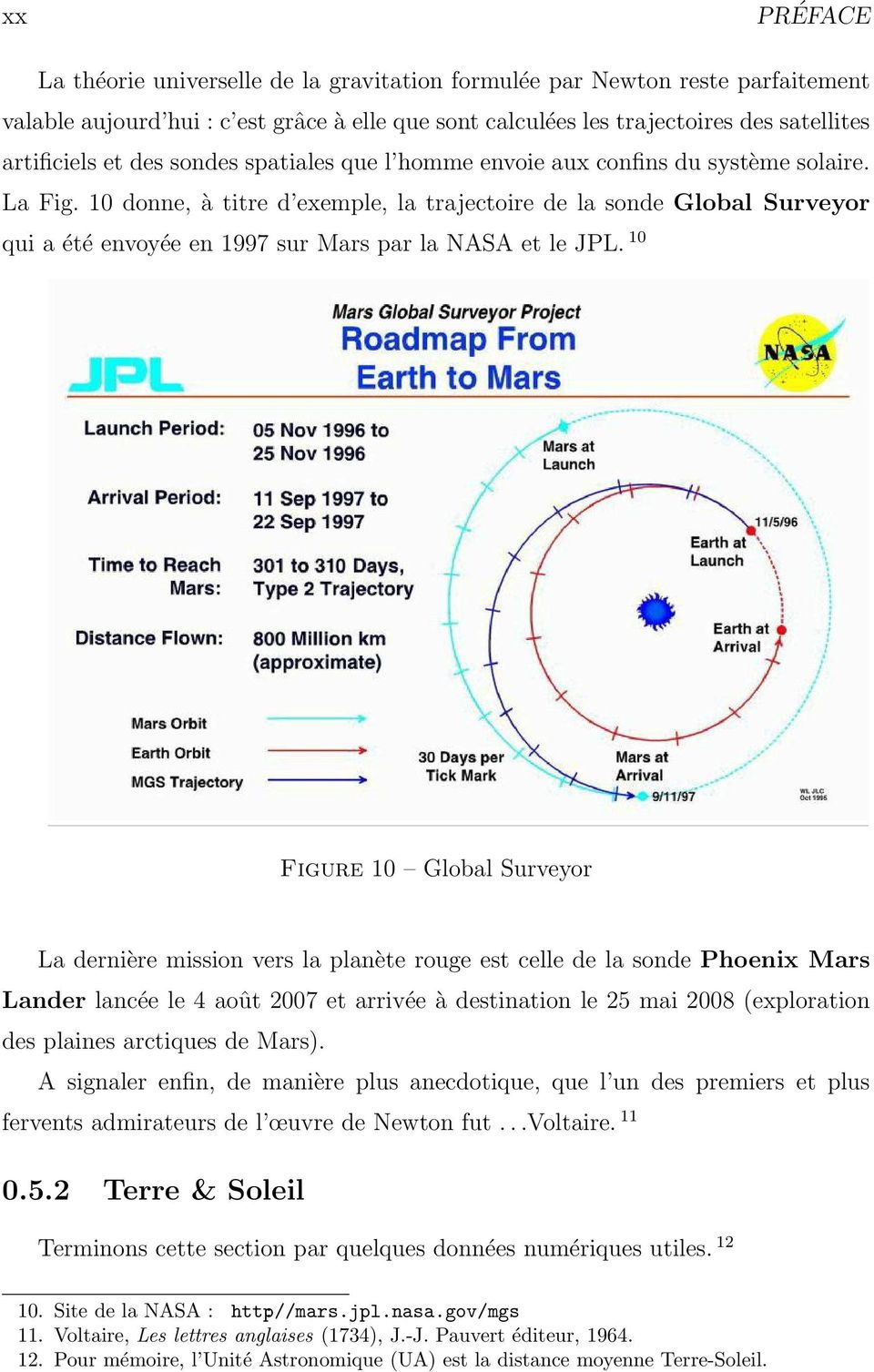 10 donne, à titre d exemple, la trajectoire de la sonde Global Surveyor qui a été envoyée en 1997 sur Mars par la NASA et le JPL.