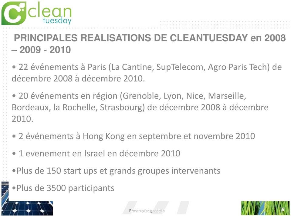 20 événements en région (Grenoble, Lyon, Nice, Marseille, Bordeaux, la Rochelle, Strasbourg) de décembre 2008 à
