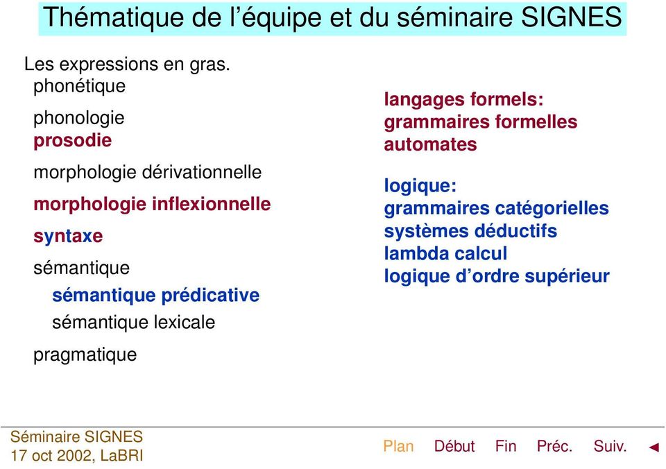 syntaxe sémantique sémantique prédicative sémantique lexicale langages formels: grammaires