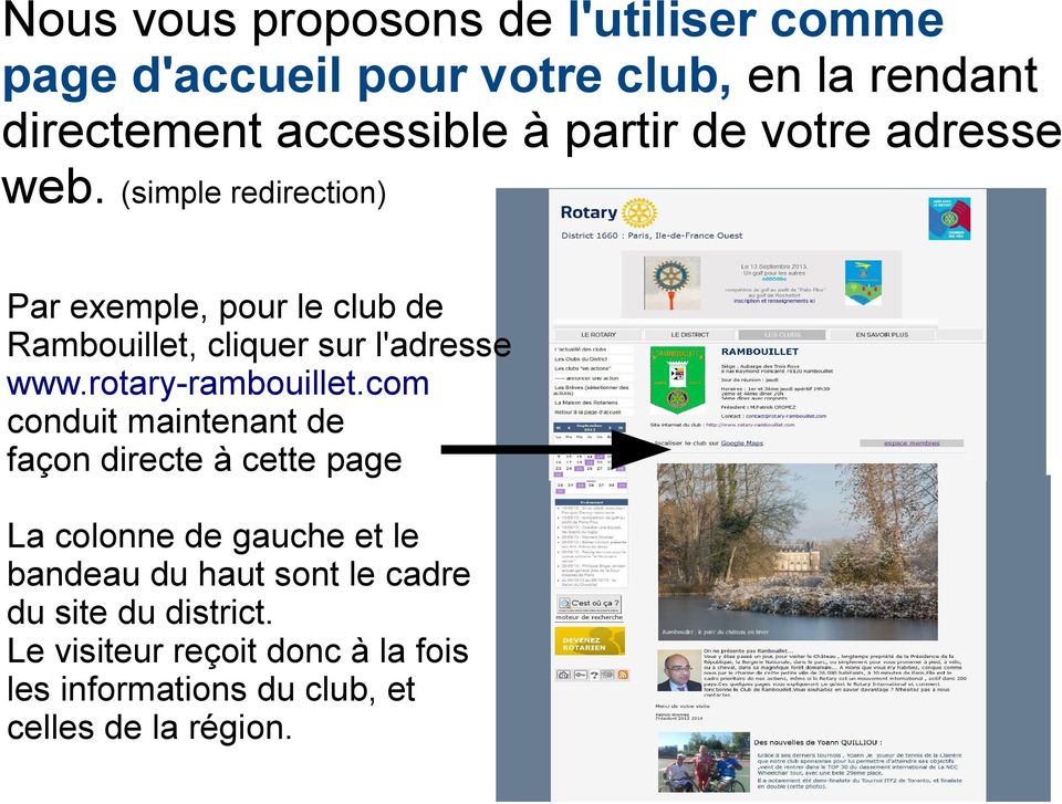 (simple redirection) Par exemple, pour le club de Rambouillet, cliquer sur l'adresse www.rotary-rambouillet.