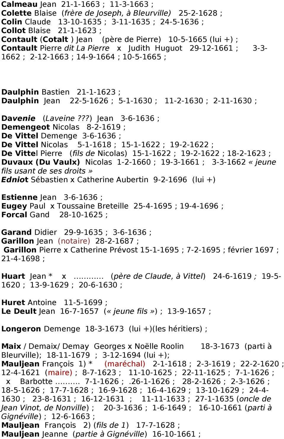 5-1-1630 ; 11-2-1630 ; 2-11-1630 ; Davenie (Laveine?