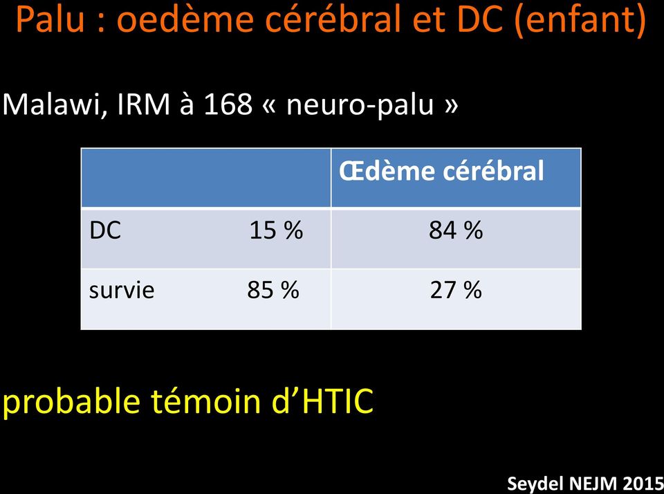 cérébral DC 15 % 84 % survie 85 % 27 %