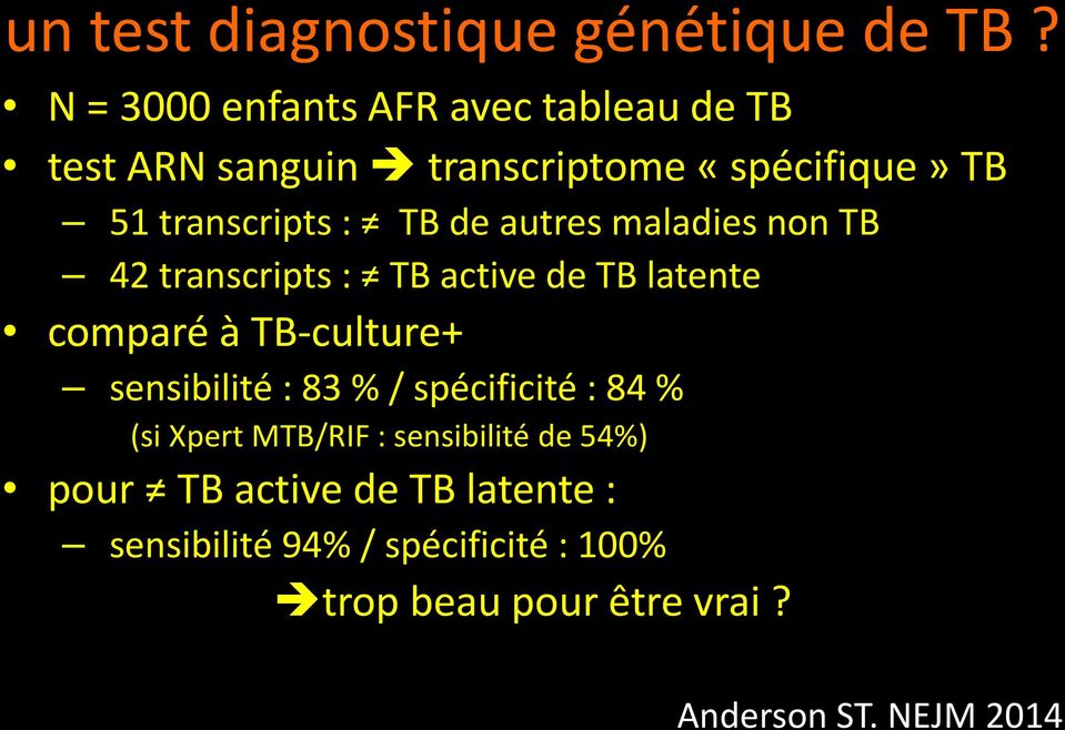 de autres maladies non TB 42 transcripts : TB active de TB latente comparé à TB-culture+ sensibilité : 83 %