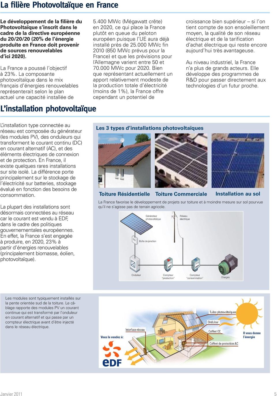 La composante photovoltaïque dans le mix français d énergies renouvelables représenterait selon le plan actuel une capacité installée de L installation photovoltaïque 5.