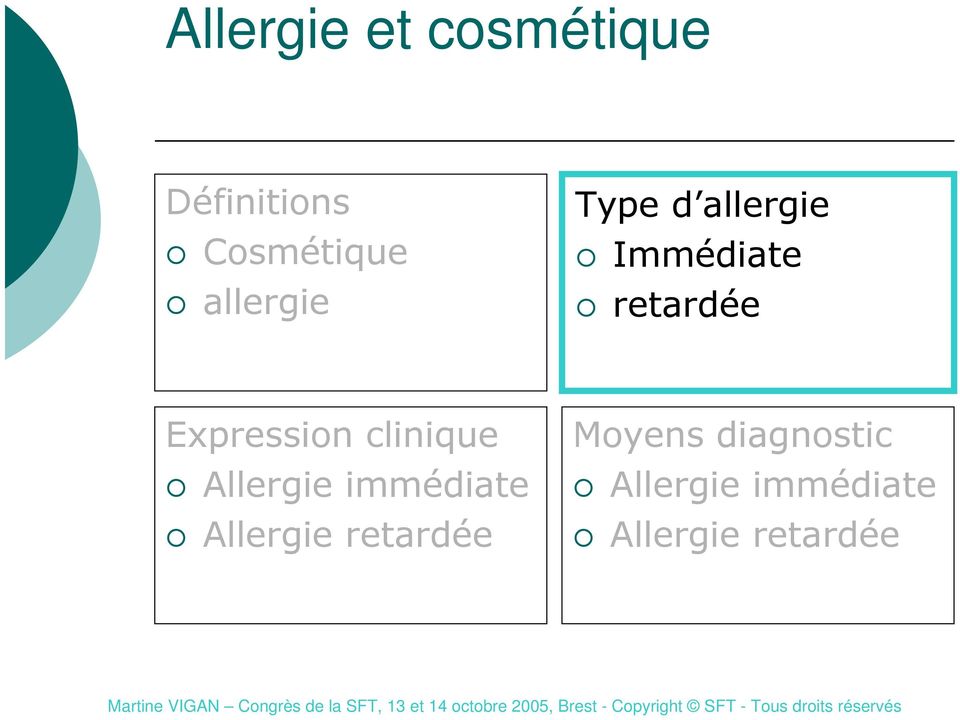 Expression clinique Allergie immédiate Allergie