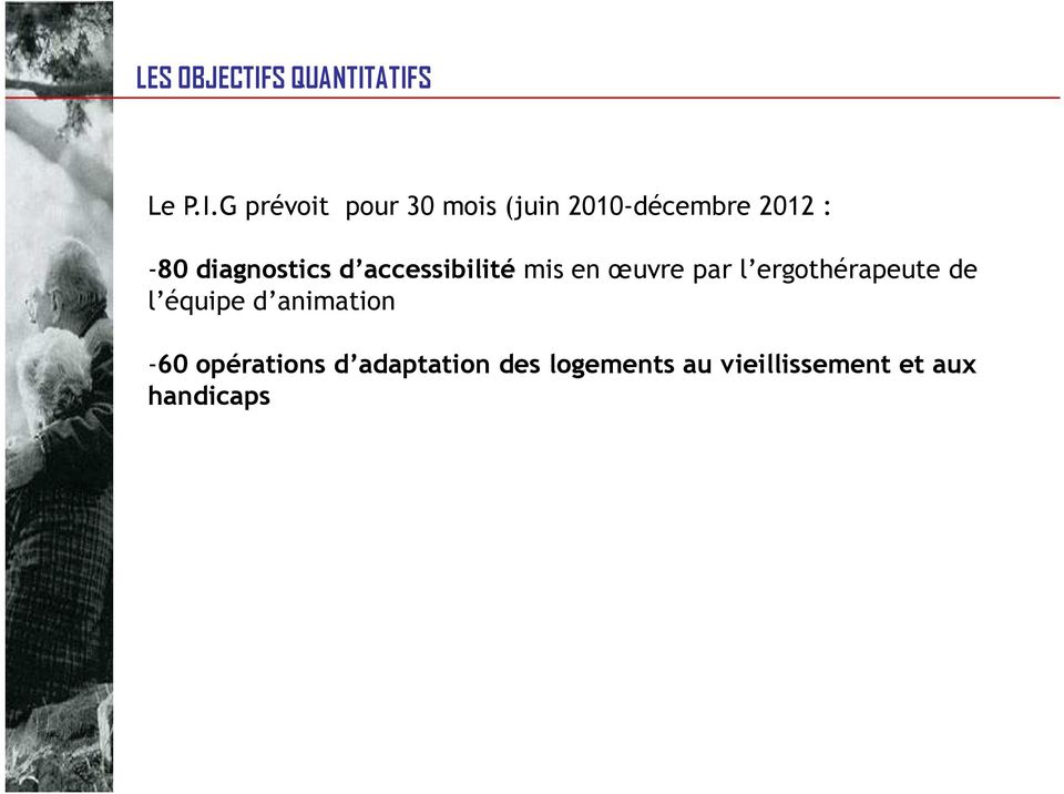 ATIFS Le P.I.G prévoit pour 30 mois (juin 2010-décembre 2012 :