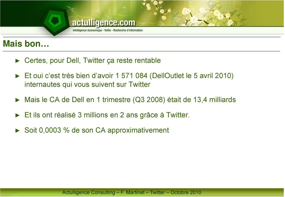 Twitter Mais le CA de Dell en 1 trimestre (Q3 2008) était de 13,4 milliards Et ils