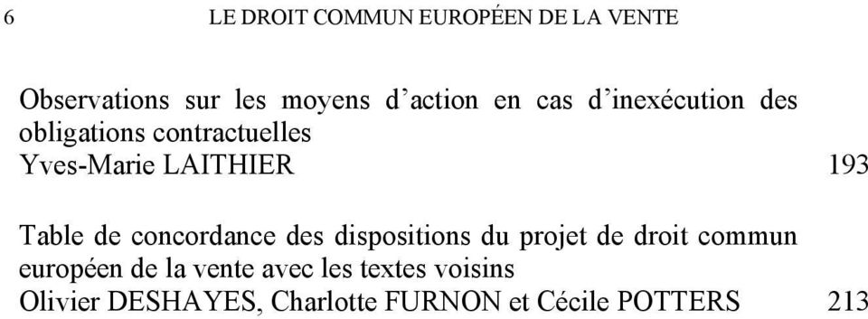 de concordance des dispositions du projet de droit commun européen de la vente