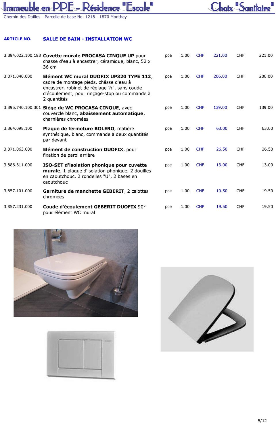 301 Siège de WC PROCASA CINQUE, avec couvercle blanc, abaissement automatique, charnières chromées 3.364.098.