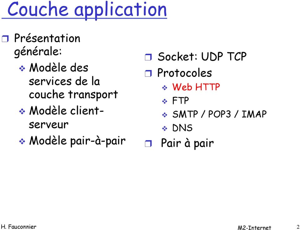 Modèle pair-à-pair Socket: UDP TCP Protocoles v Web HTTP