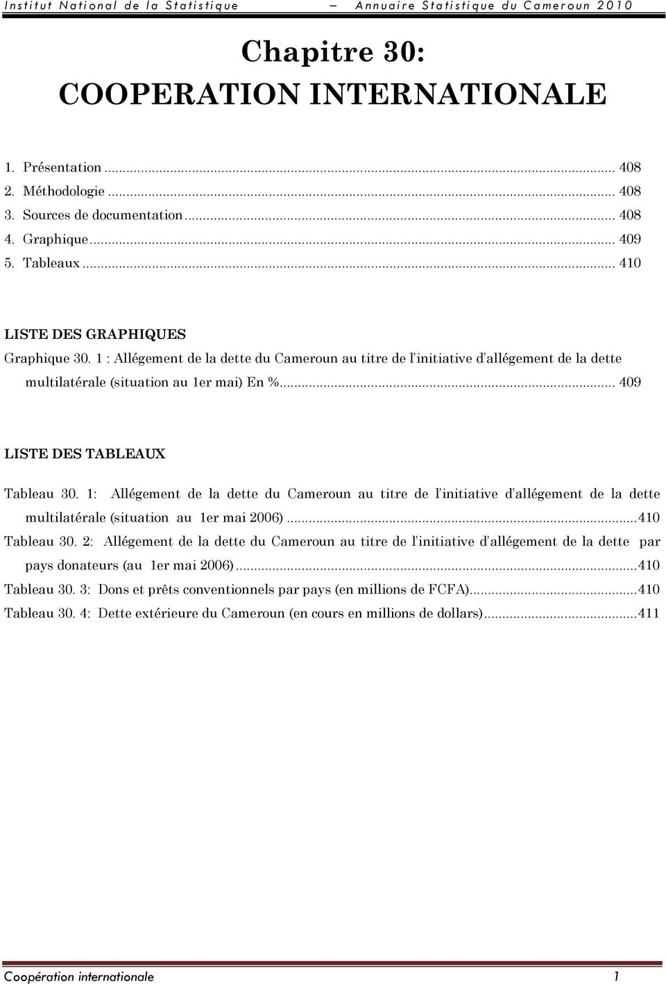 1: Allégement de la dette du Cameroun au titre de l initiative d allégement de la dette multilatérale (situation au 1er mai 2006)... 410 Tableau 30.