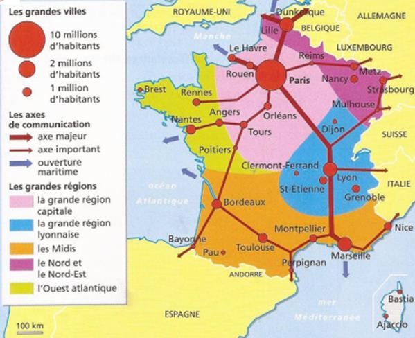 Quels sont les 5 grands ensembles régionaux en France? La région capitale (région parisienne), la région Lyonnaise, les Midis, le Nord et le Nord-Est, l Ouest Atlantique.